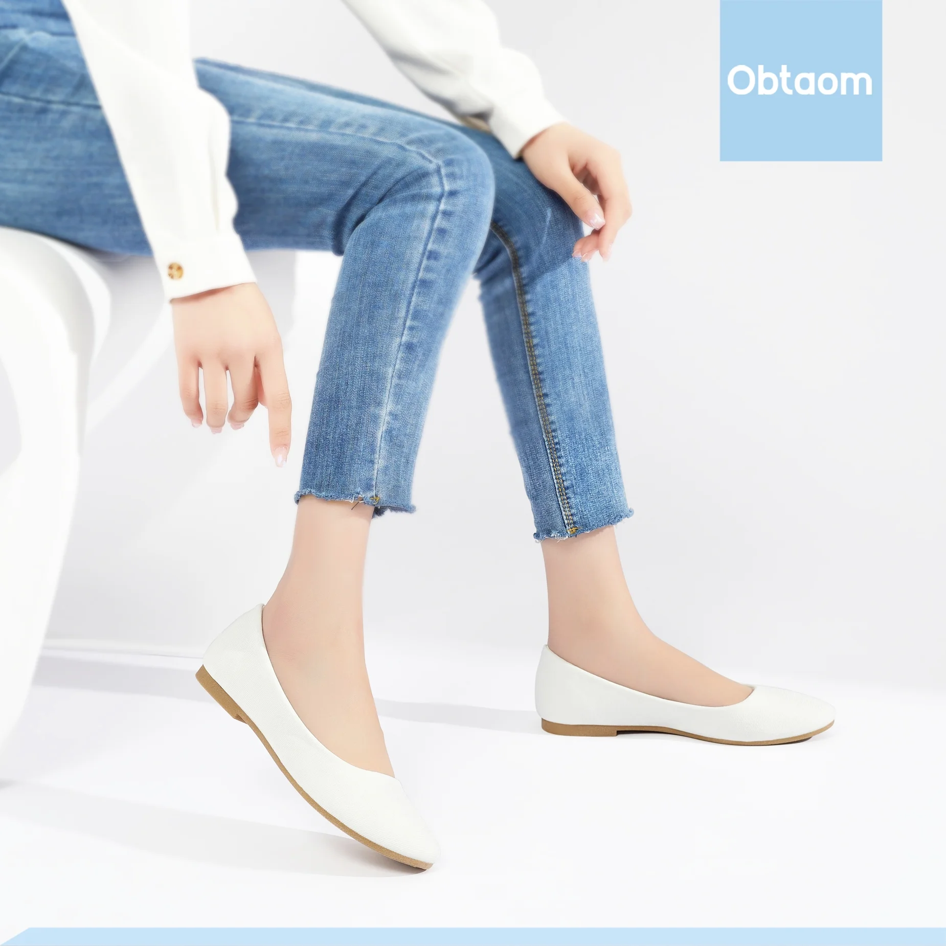 Obtaom Women's Round Toe Ballet Flats,Cute Textile Ballerina Flats,Comfortable Faux Leather Insole Low Heels Dress Shoes For Ladies (White,US9) - Image 6