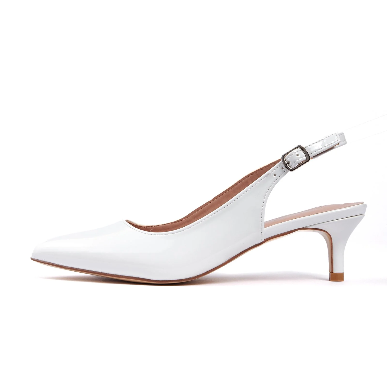 Zhabtuc Women Slingback Kitten Heels Closed Pointed Toe Ankle Strap Pumps Work Office Shoes White Size 7 - Image 6