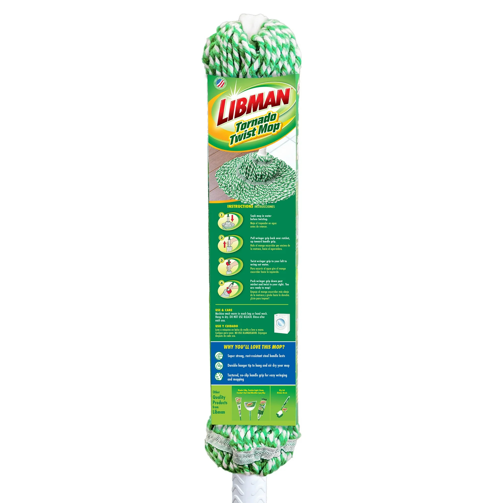 Libman Tornado Twist Mop with Cotton Blend Head Steel Handle Green & White - Image 8