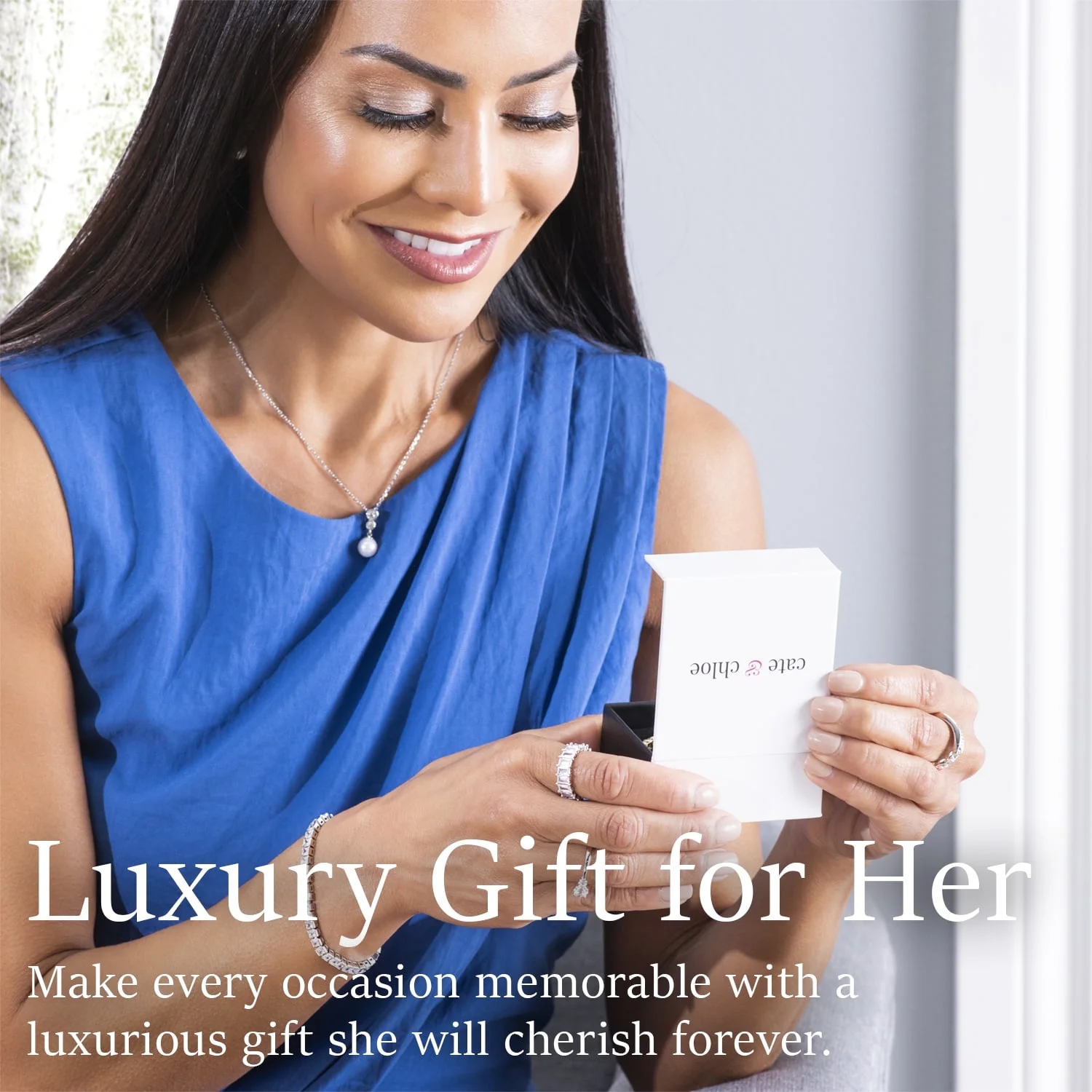 Cate & Chloe Millie 18k White Gold Plated Stud Earrings with Swarovski Crystals Gift for Women - Image 5