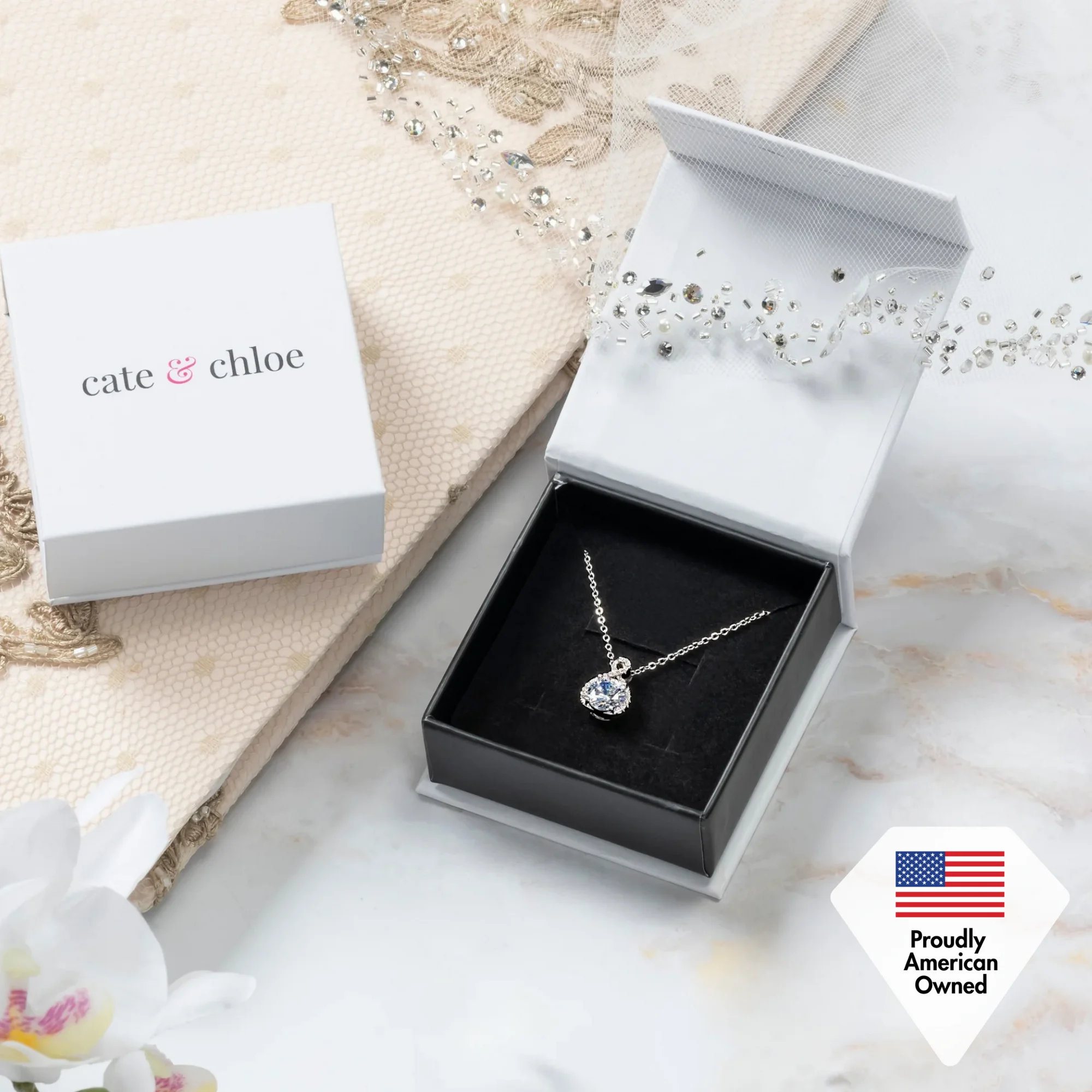 Cate & Chloe Alessandra 18k White Gold Plated Necklace with Simulated Diamond Crystals for Women - Image 7