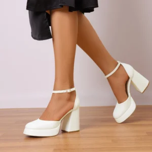 BURUDANI Womens High Chunky Platform Block Heels Square Toe Ankle Strap Dress Wedding Party Pumps Shoes
