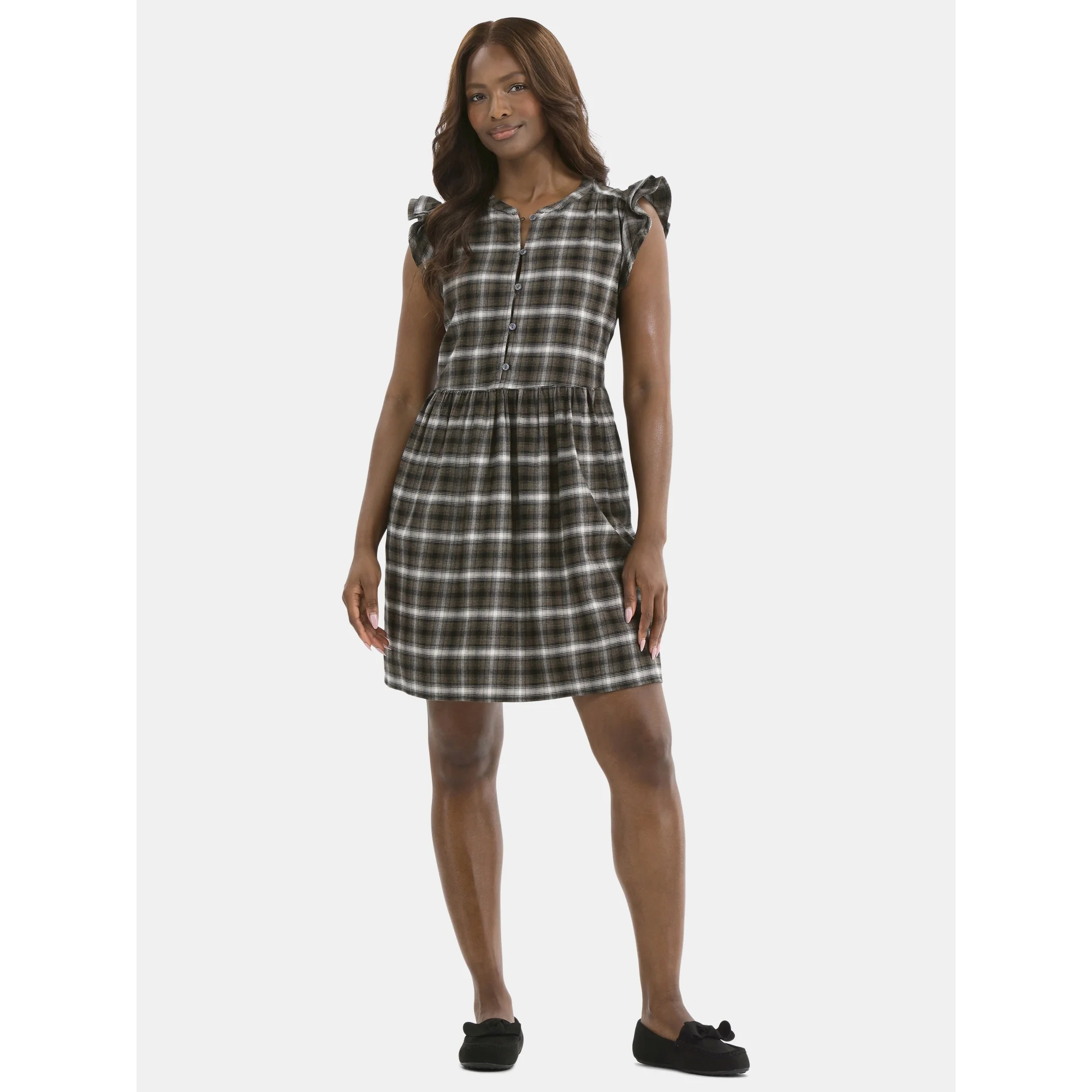 Time and Tru Women's Cotton Mini Dress with Flutter Sleeves, Sizes XS-XXXL - Image 3