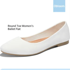 Obtaom Women's Round Toe Ballet Flats,Cute Textile Ballerina Flats,Comfortable Faux Leather Insole Low Heels Dress Shoes For Ladies (White,US9)