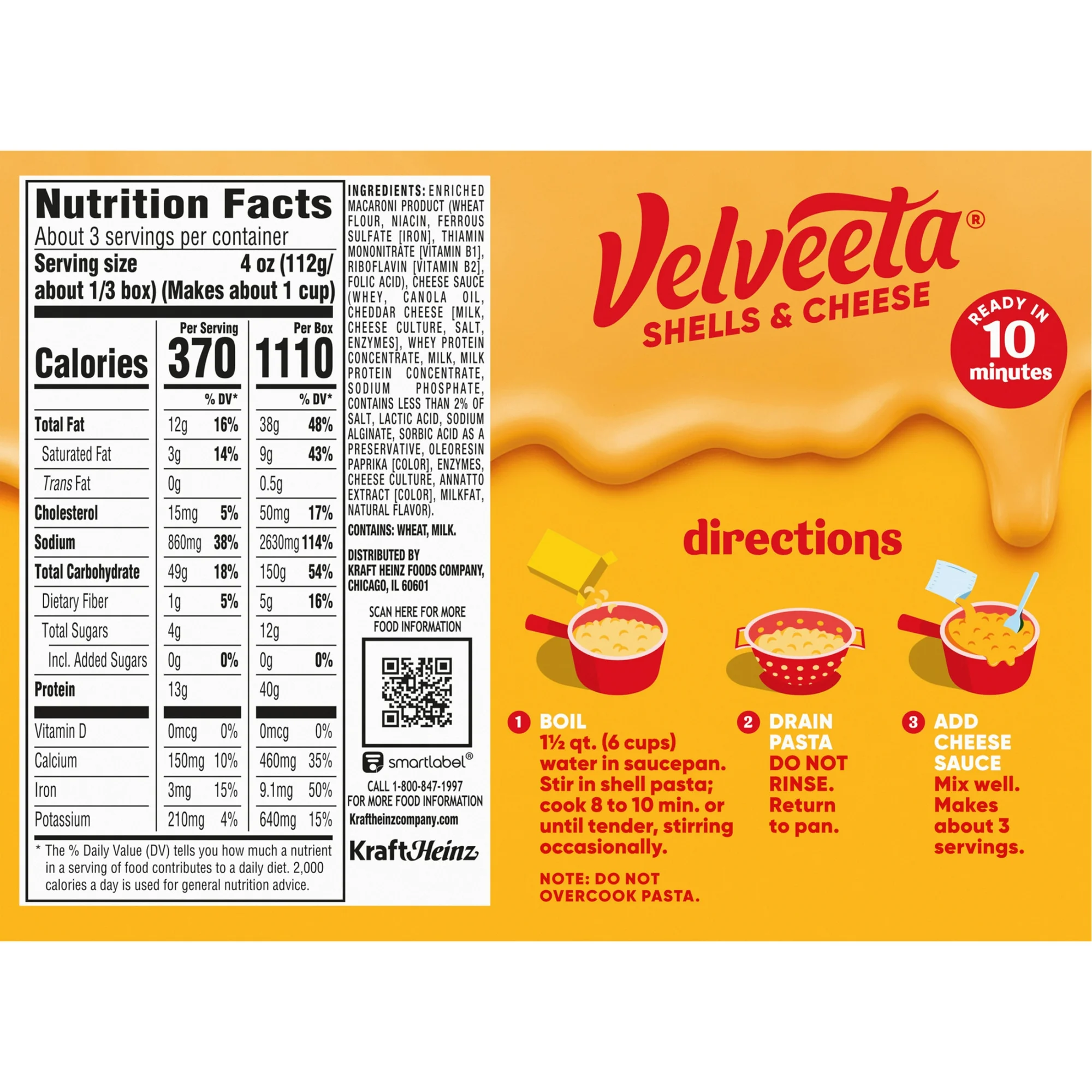 Velveeta Shells and Cheese Original Mac N Cheese Dinner, 3 ct Pack, 12 oz Boxes, Shelf-Stable - Image 10