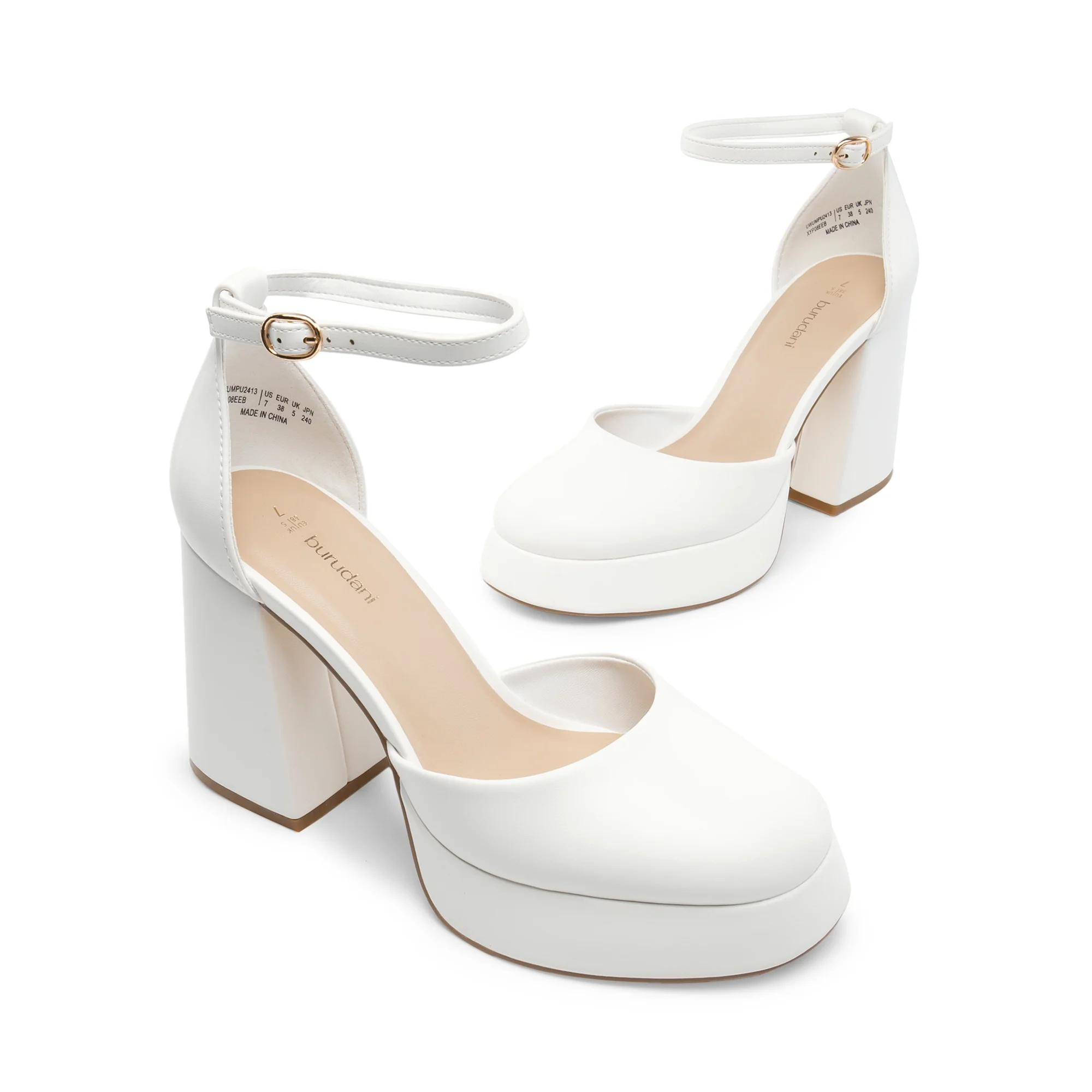 BURUDANI Womens High Chunky Platform Block Heels Square Toe Ankle Strap Dress Wedding Party Pumps Shoes - Image 6