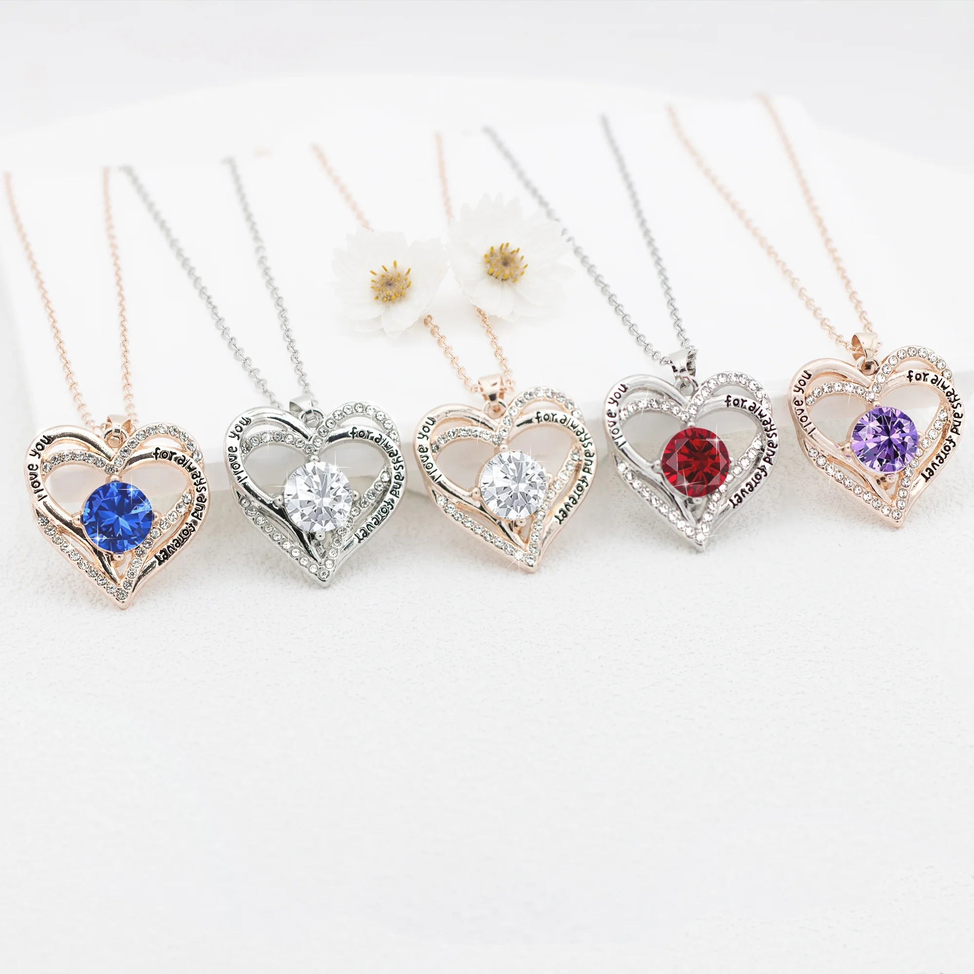 HESHPAWS Love Pendant Necklace with Zirconia Birthstone, Women's Jewelry Gift for Christmas, Birthday, Anniversary - Image 6