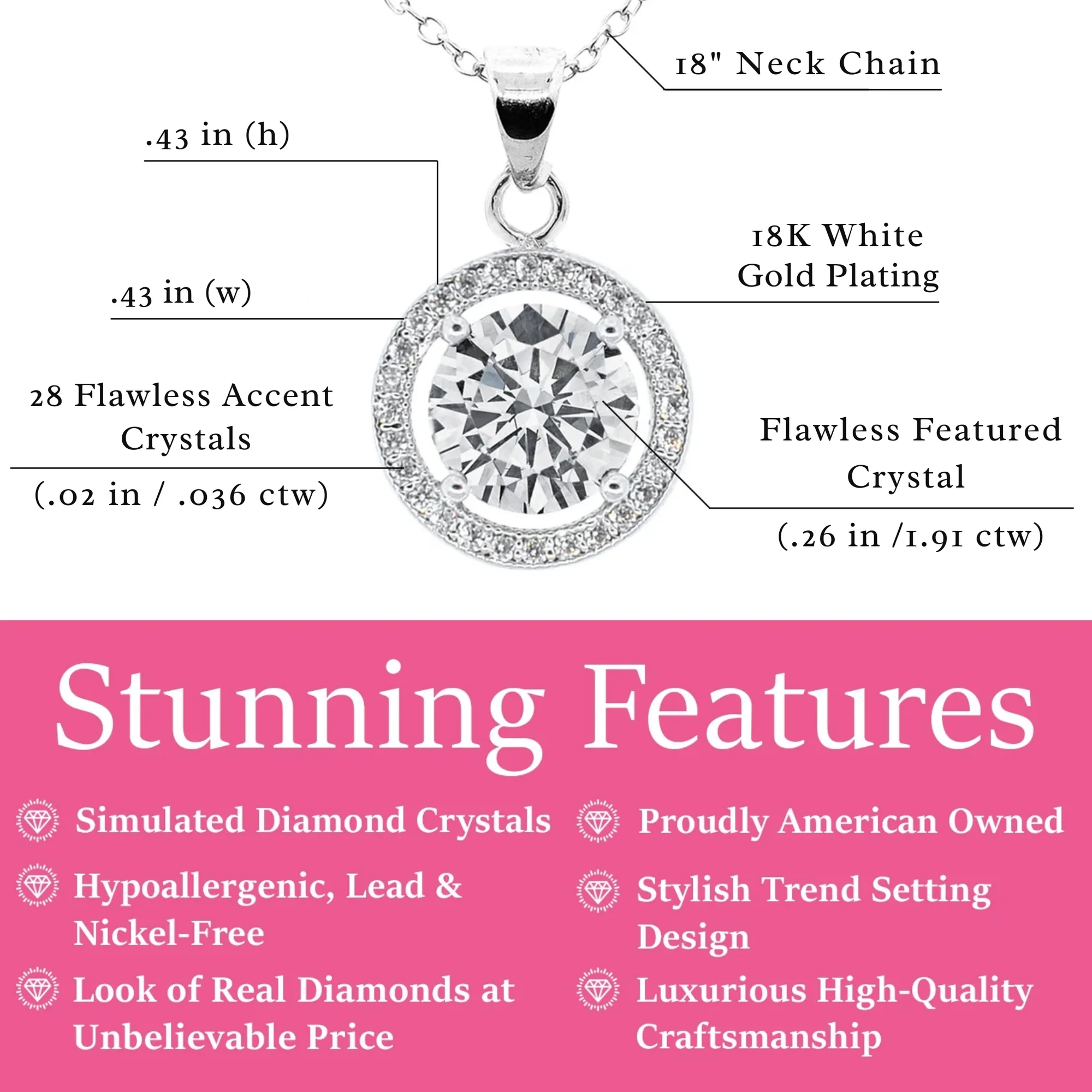 Cate & Chloe Blake 18k White Gold Plated Halo Necklace with Simulated Diamond Crystals for Women - Image 3
