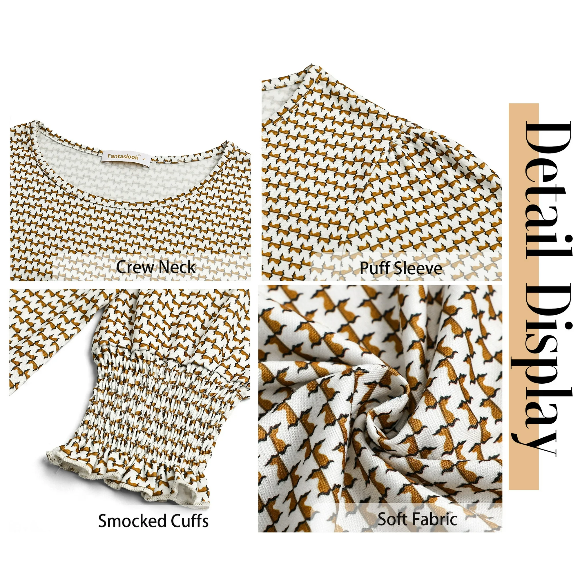 Fantaslook Blouses for Women Dressy Casual 3/4 Length Sleeve Womens Tops with Smocked Cuffs Fashion Shirts - Image 7