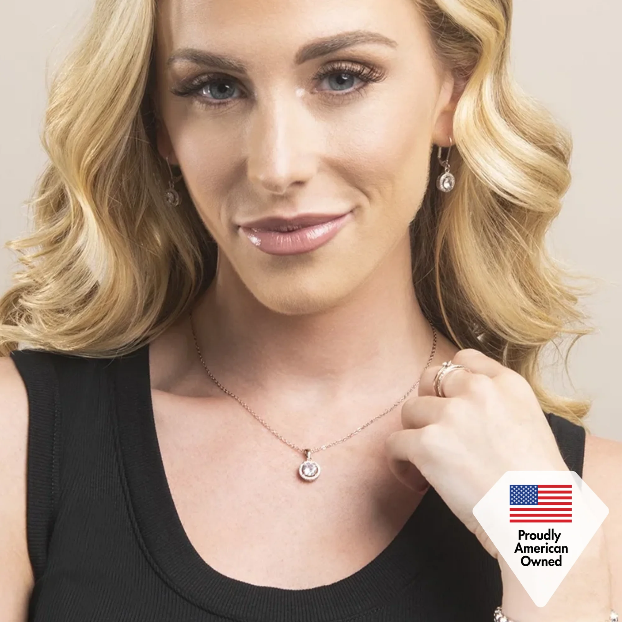 Cate & Chloe Blake 18k White Gold Plated Halo Necklace with Simulated Diamond Crystals for Women - Image 8