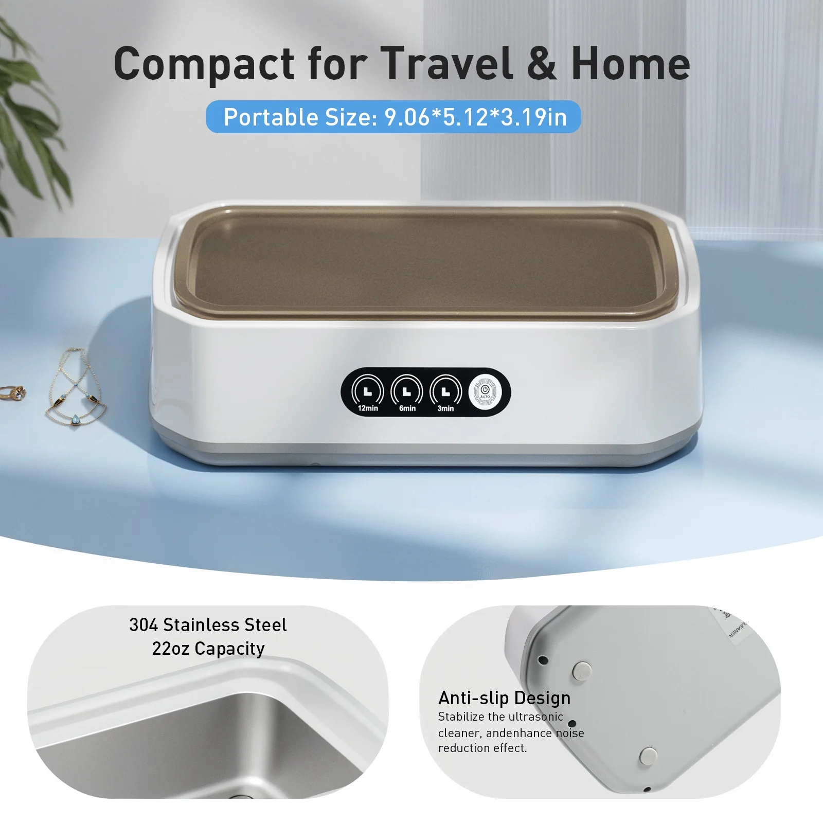 KOPEXY Ultrasonic Jewelry Cleaner, 50KHz Ultrasonic Cleaner Machine for Jewelry, Rings, Glasses, Watch Strap, 3 Cleaning Modes with Digital Timer, 22oz, 304 Stainless Steel Water Tank - Image 7