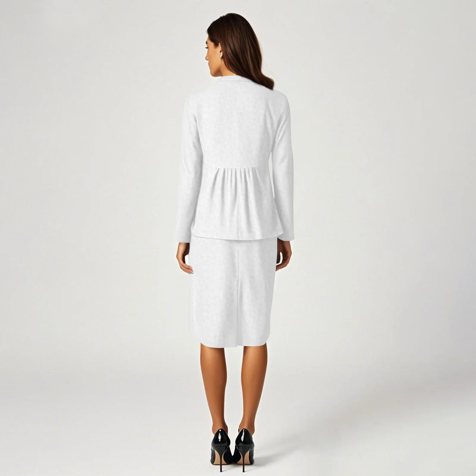 Prdecexlu Women's 2 Piece Suit Skirt Set Business Office Formal Dress Suit Peplum Blazer Jacket Midi Pencil Skirt Suits White 2XL - Image 2