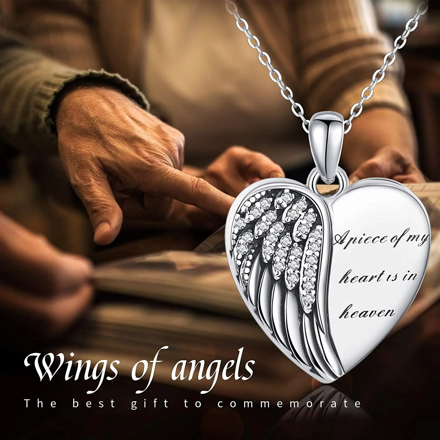 Coachuhhar Angel Wings Locket Necklace 925 Sterling Silver Heart Locket Necklace That Holds Pictures Memorial Necklace Locket Jewelry Gifts for Women - Image 2