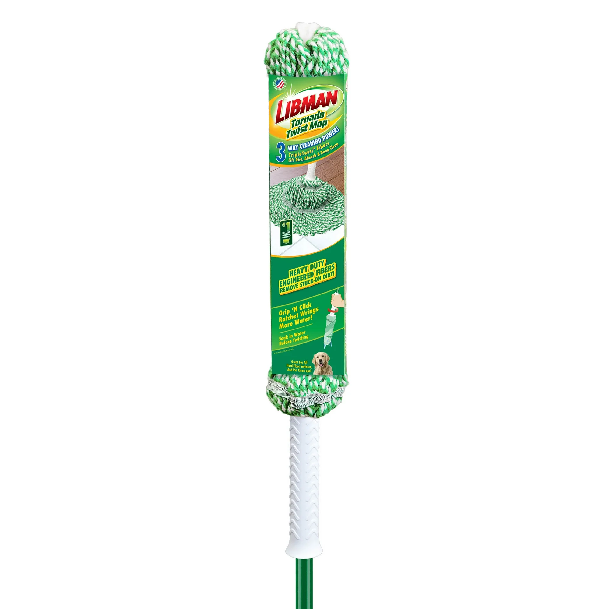 Libman Tornado Twist Mop with Cotton Blend Head Steel Handle Green & White - Image 9