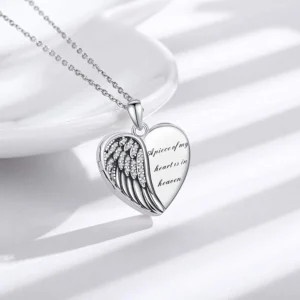 Coachuhhar Angel Wings Locket Necklace 925 Sterling Silver Heart Locket Necklace That Holds Pictures Memorial Necklace Locket Jewelry Gifts for Women
