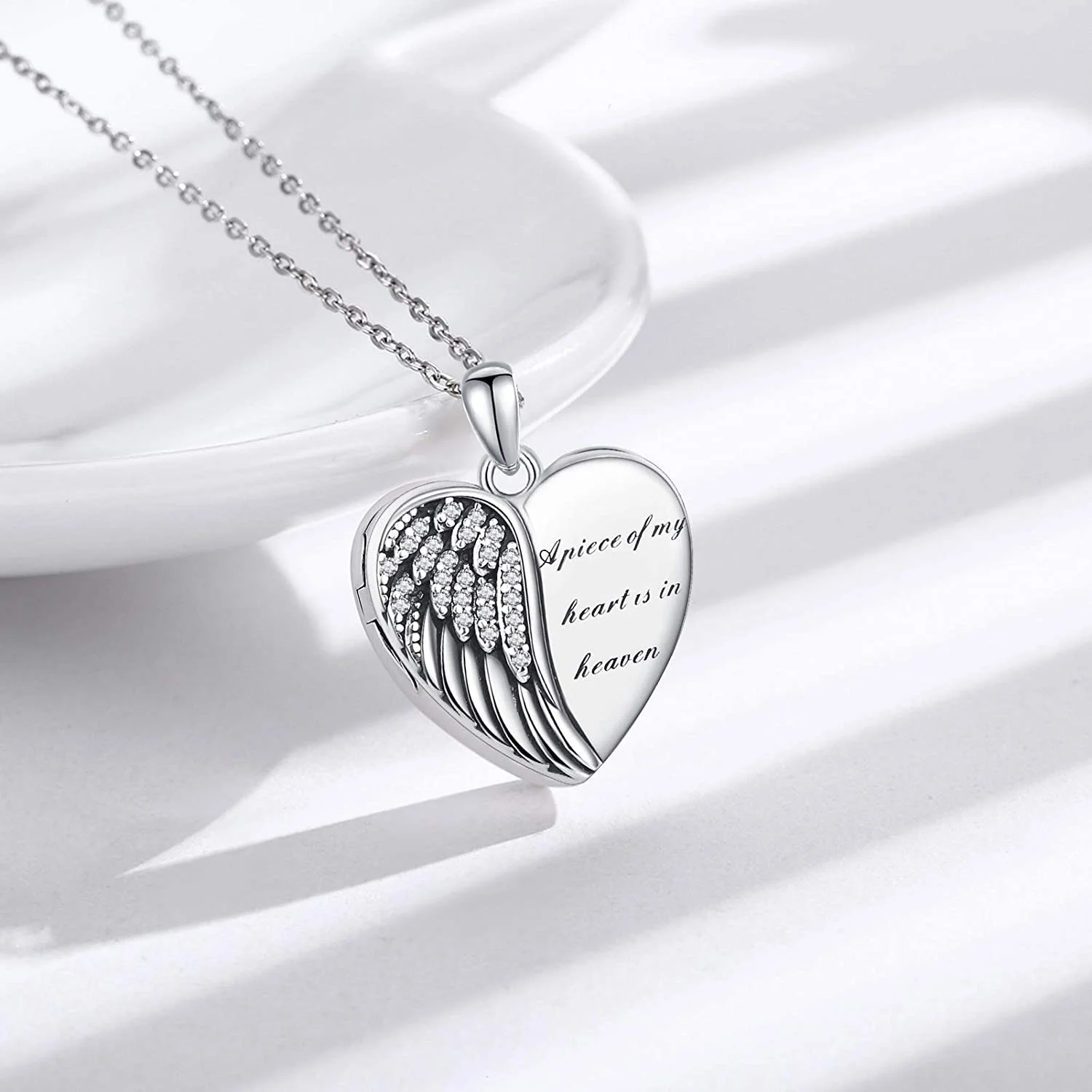 Coachuhhar Angel Wings Locket Necklace 925 Sterling Silver Heart Locket Necklace That Holds Pictures Memorial Necklace Locket Jewelry Gifts for Women