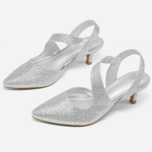 Bocca Women's Heel Pumps Silver 2 inch Slingback Dress Shoes 7M