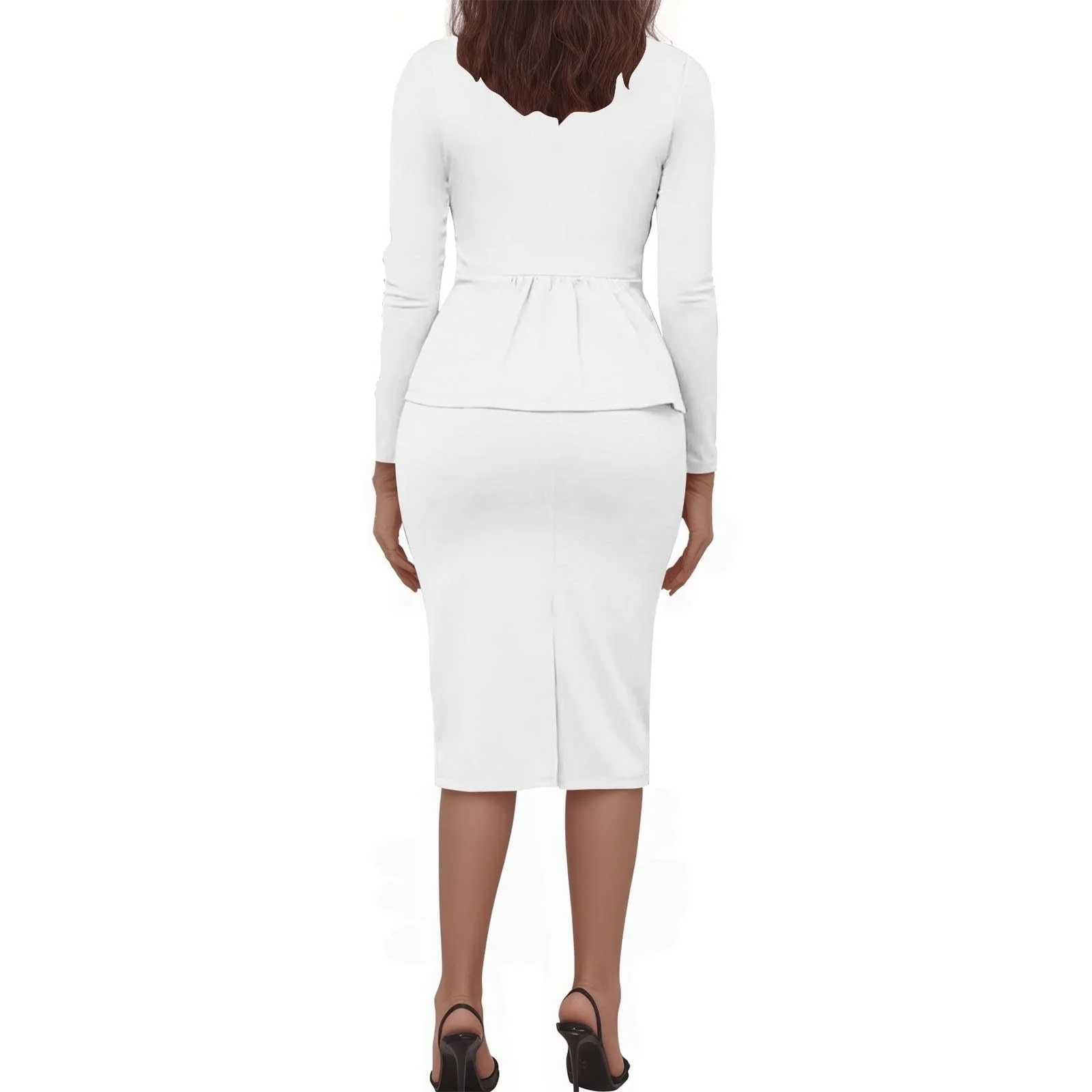 Prdecexlu Women's 2 Piece Suit Skirt Set Business Office Formal Dress Suit Peplum Blazer Jacket Midi Pencil Skirt Suits White 2XL - Image 4
