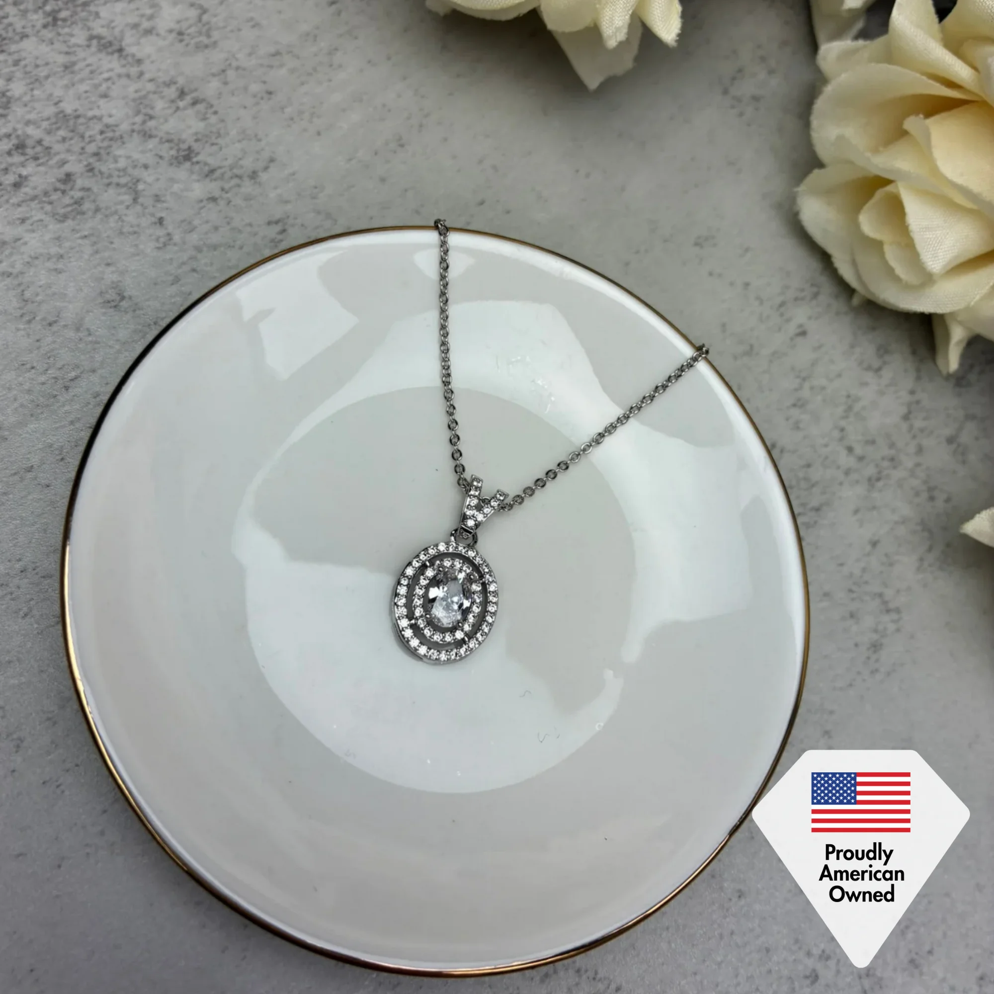 Cate & Chloe Zelda 18k White Gold Plated Pendant Necklace with Simulated Diamond Crystal for Women - Image 8