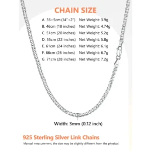 PROSTEEL Cuban Link Silver Chain Necklace 3mm Solid 925 Sterling Silver Choker Necklace for Women Men, Hip Hop Christmas Jewelry Gift, 18 Inches