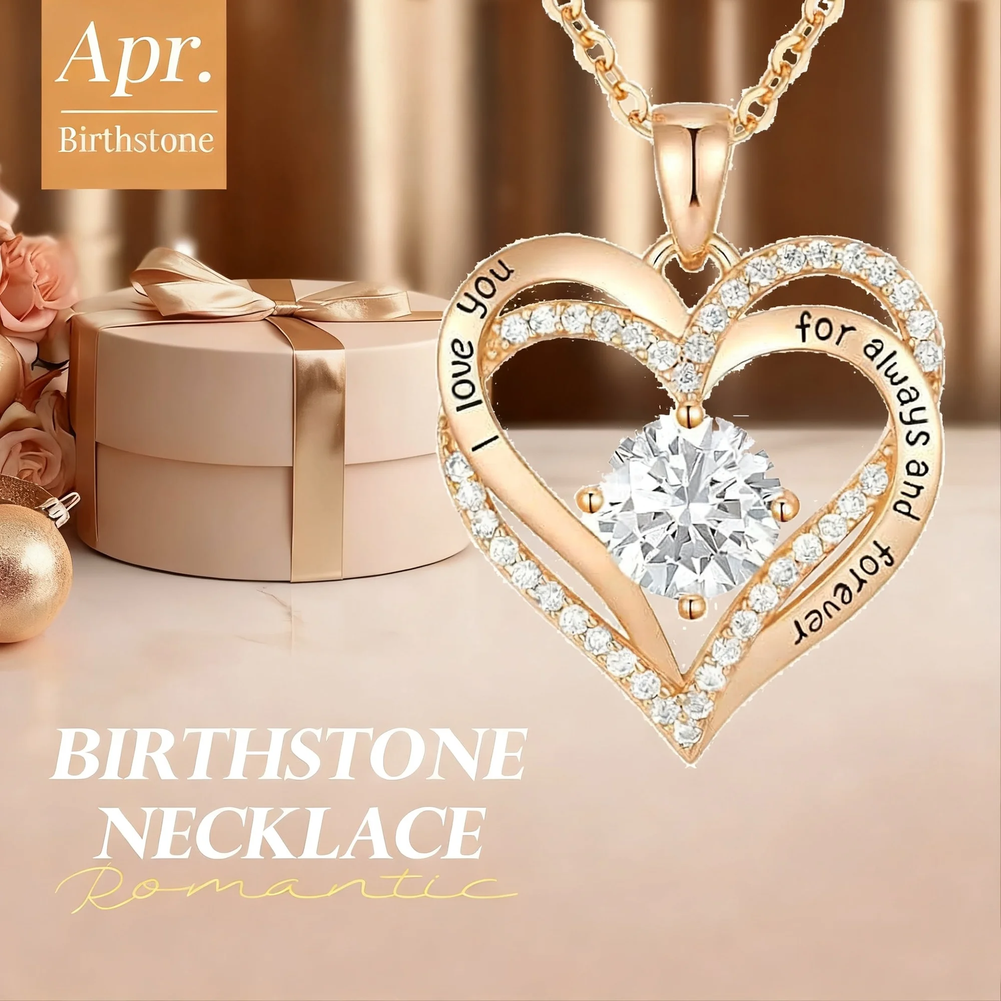 HESHPAWS Love Pendant Necklace with Zirconia Birthstone, Women's Jewelry Gift for Christmas, Birthday, Anniversary - Image 4