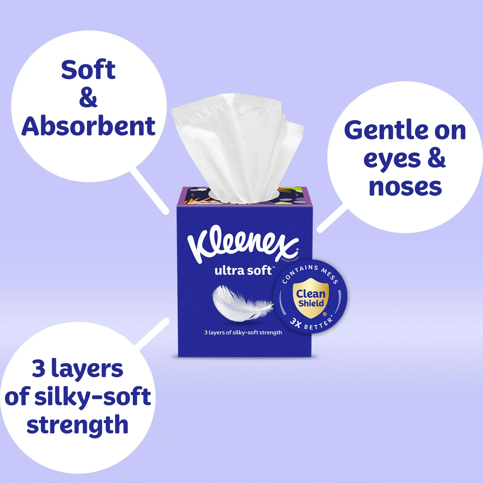 Kleenex Ultra Soft Facial Tissues, 4 Flat Boxes, 120 Tissues per Box, 3-Ply - Image 3