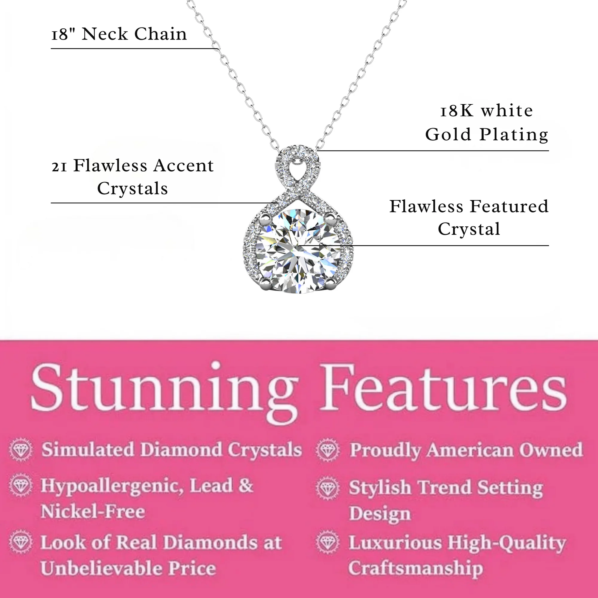 Cate & Chloe Alessandra 18k White Gold Plated Necklace with Simulated Diamond Crystals for Women - Image 3