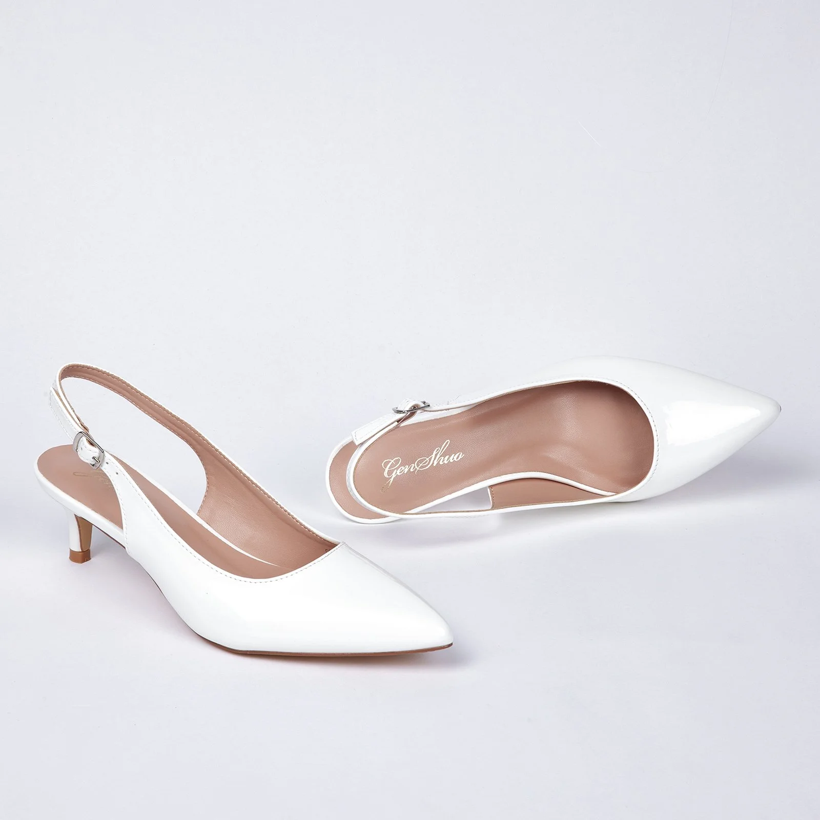 Zhabtuc Women Slingback Kitten Heels Closed Pointed Toe Ankle Strap Pumps Work Office Shoes White Size 7 - Image 7